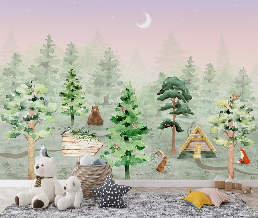 Eine Gruppe von Tieren in einem Wald Eine Gruppe von Tieren in einem Wald