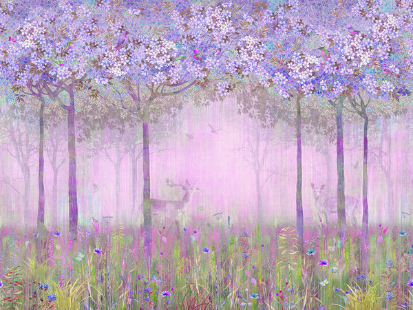Ein Gemälde eines Waldes mit Blumen Ein Gemälde eines Waldes mit Blumen