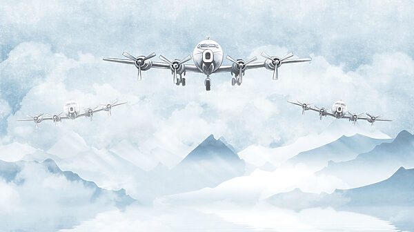 Eine Gruppe von Flugzeugen fliegen in den Himmel Eine Gruppe von Flugzeugen fliegen in den Himmel