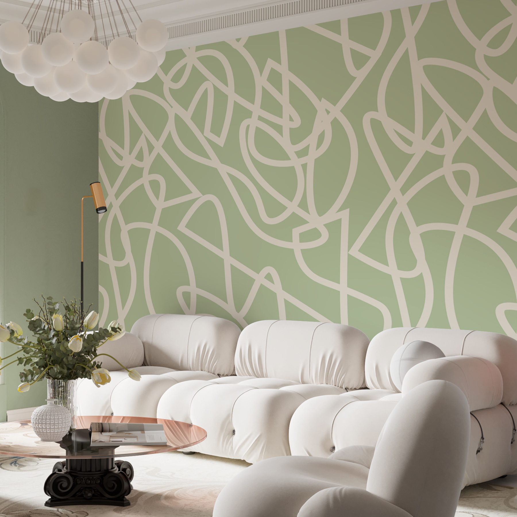 A pattern of white lines on a green background