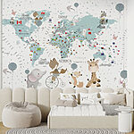 Fototapeten Eine Karte der Welt mit Tieren