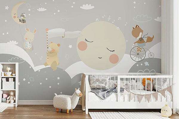 Ein Cartoon mit einem Mond und einem Bären Ein Cartoon mit einem Mond und einem Bären