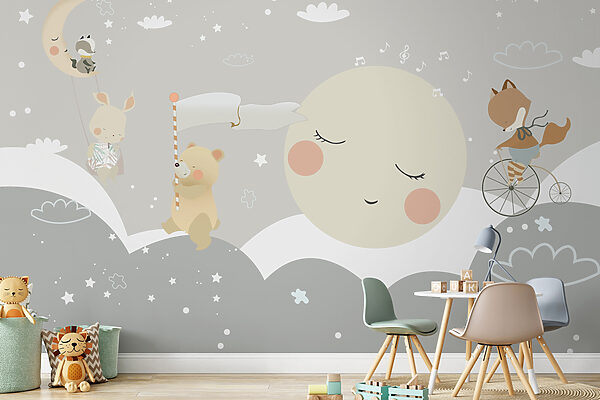 Ein Cartoon mit einem Mond und einem Bären Ein Cartoon mit einem Mond und einem Bären