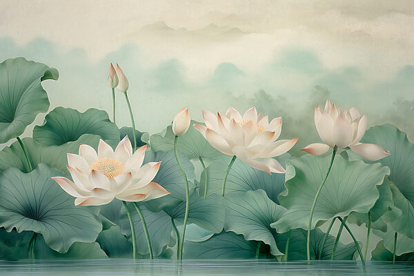 Ein Gemälde mit Blumen und Blättern Ein Gemälde mit Blumen und Blättern