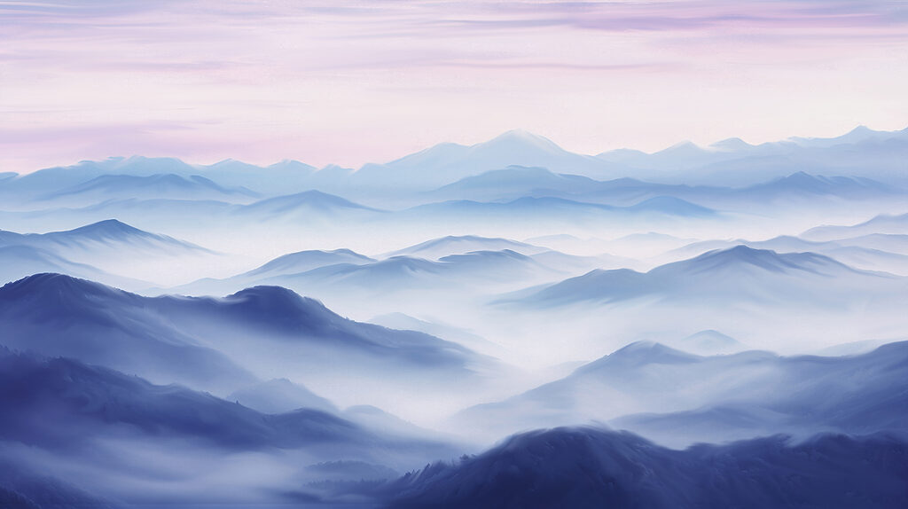 Eine Landschaft mit Bergen und Nebel Eine Landschaft mit Bergen und Nebel