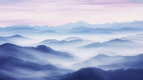 Eine Landschaft mit Bergen und Nebel Eine Landschaft mit Bergen und Nebel