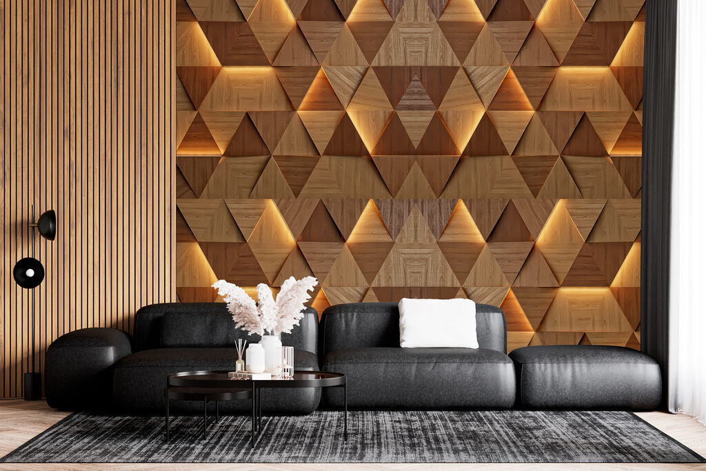 A wall with a pattern of triangles