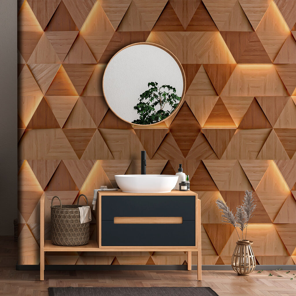 A wall with a pattern of triangles