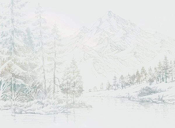 Ein Fluss mit Bäumen und Bergen im Hintergrund Ein Fluss mit Bäumen und Bergen im Hintergrund