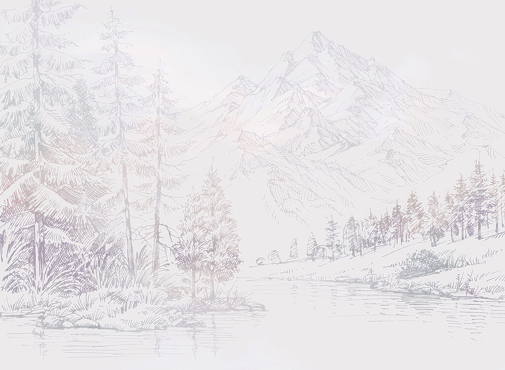 Ein Fluss mit Bäumen und Bergen im Hintergrund Ein Fluss mit Bäumen und Bergen im Hintergrund