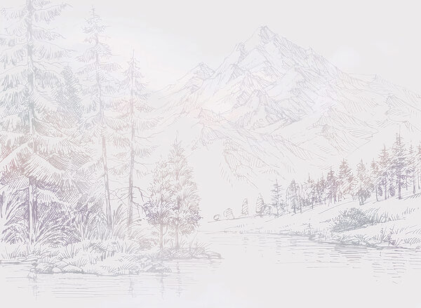 Ein Fluss mit Bäumen und Bergen im Hintergrund Ein Fluss mit Bäumen und Bergen im Hintergrund