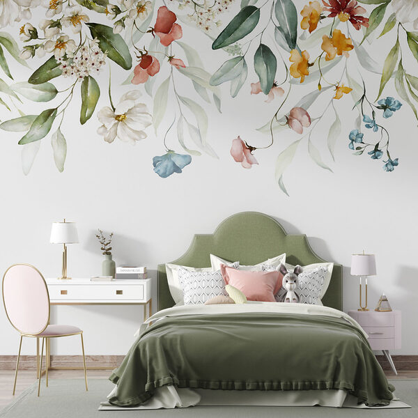 A watercolor painting of flowers and leaves A watercolor painting of flowers and leaves