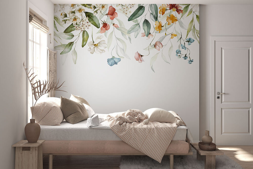 A watercolor painting of flowers and leaves A watercolor painting of flowers and leaves
