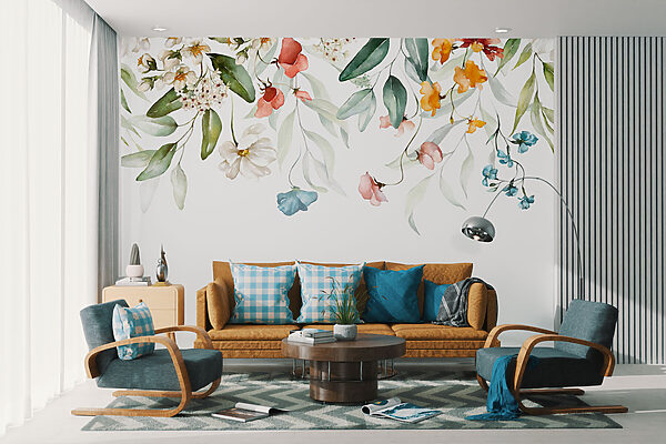 A watercolor painting of flowers and leaves A watercolor painting of flowers and leaves
