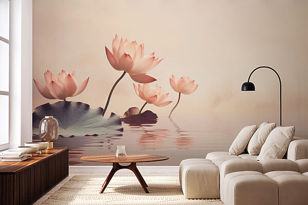 Eine Gruppe von rosa Blumen im Wasser Eine Gruppe von rosa Blumen im Wasser