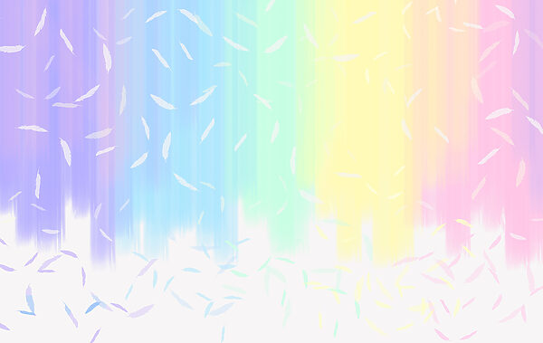 Ein regenbogenfarbener Hintergrund mit weißen Federn fällt Ein regenbogenfarbener Hintergrund mit weißen Federn fällt