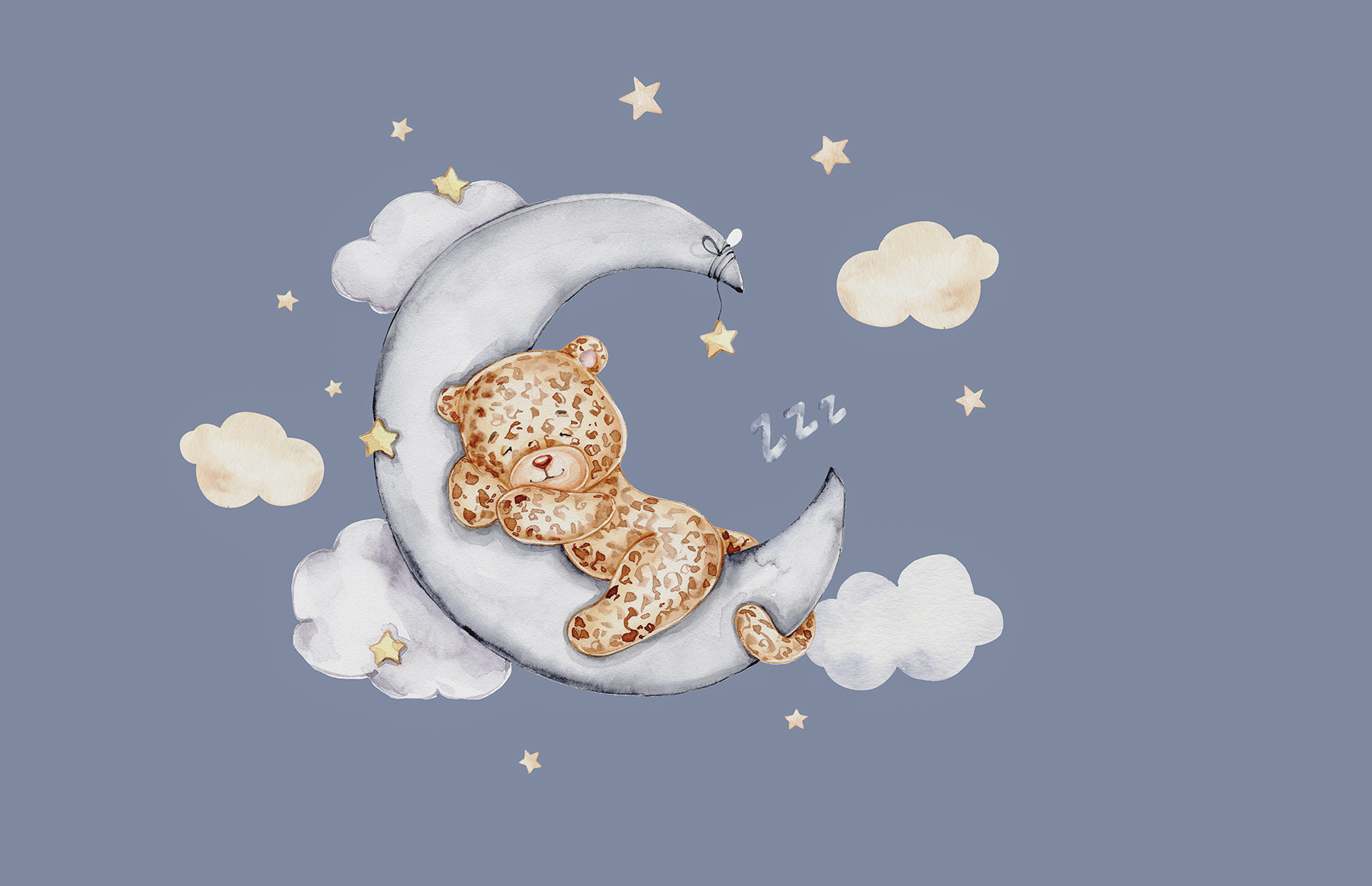 A teddy bear sleeping on the moon