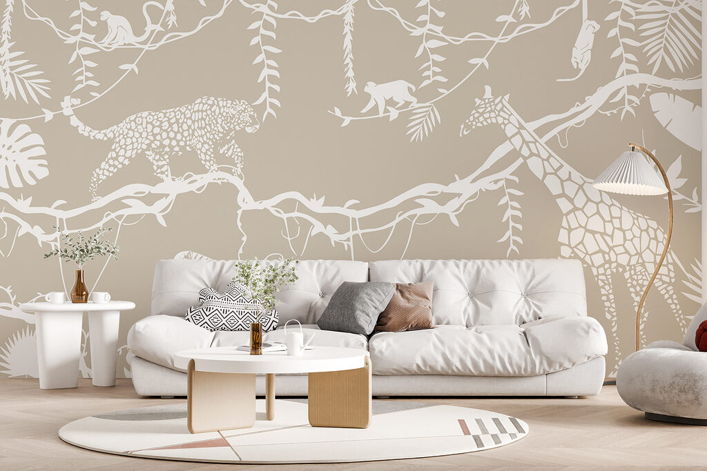 A wallpaper with animals and plants