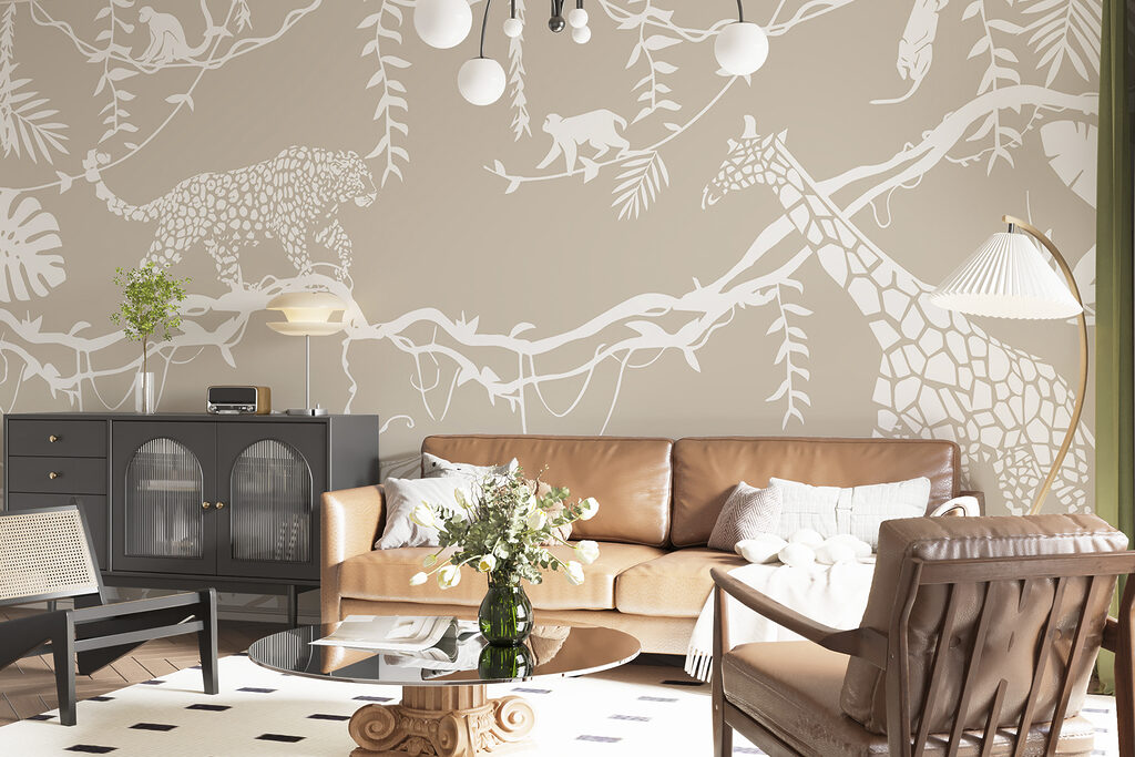 A wallpaper with animals and plants