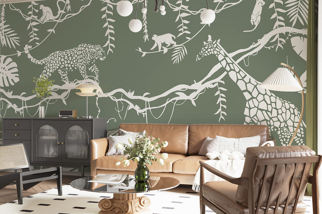 A wallpaper with animals and plants