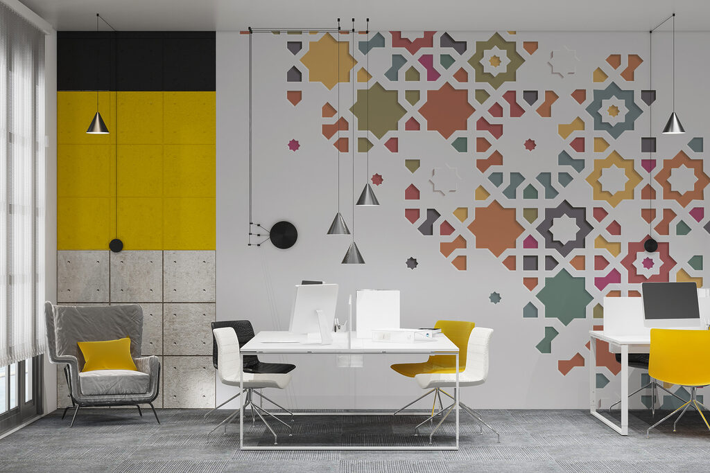 A white background with colorful design