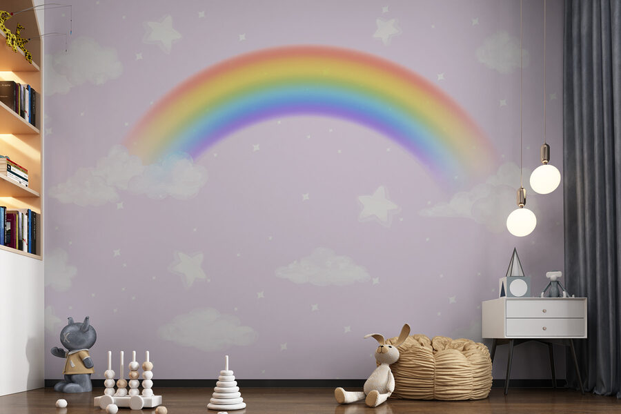 Fototapeten Ein Regenbogen und Wolken am Himmel