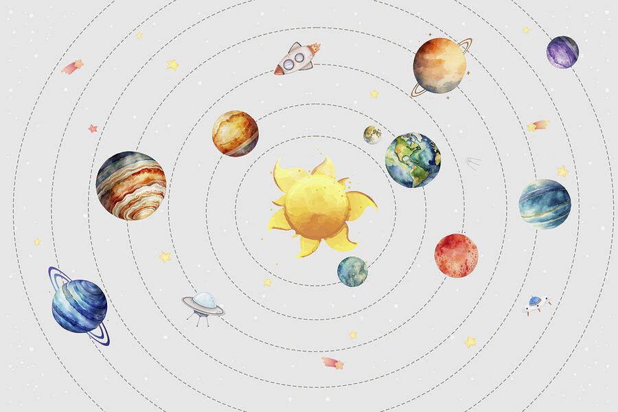 Ein Sonnensystem mit Planeten und Sternen Ein Sonnensystem mit Planeten und Sternen
