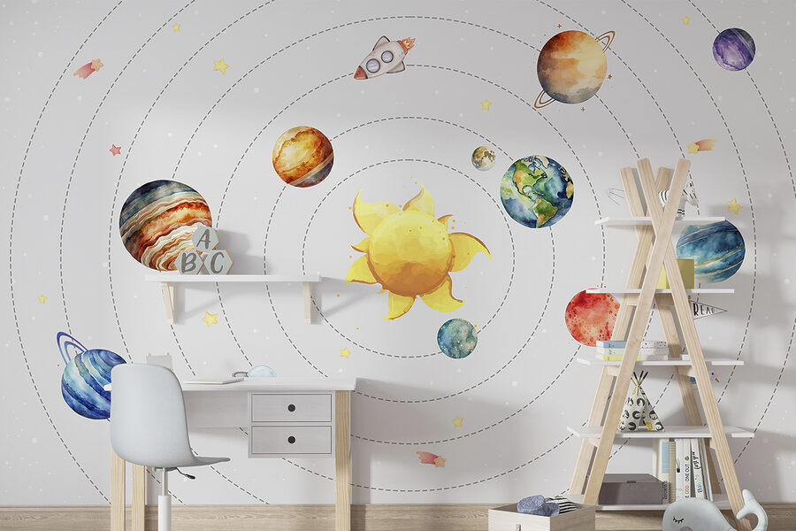 Ein Sonnensystem mit Planeten und Sternen Ein Sonnensystem mit Planeten und Sternen