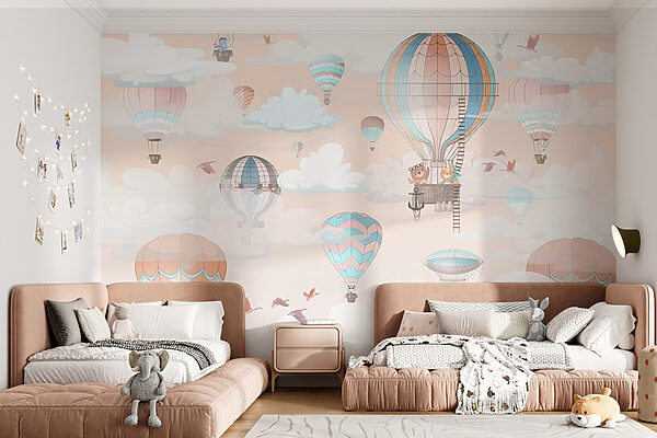 Eine Gruppe von Heißluftballons am Himmel Eine Gruppe von Heißluftballons am Himmel