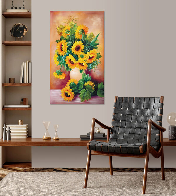 Ein Gemälde mit Sonnenblumen in einer Vase Ein Gemälde mit Sonnenblumen in einer Vase