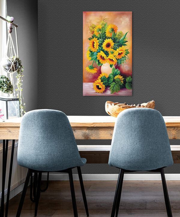 Ein Gemälde mit Sonnenblumen in einer Vase Ein Gemälde mit Sonnenblumen in einer Vase
