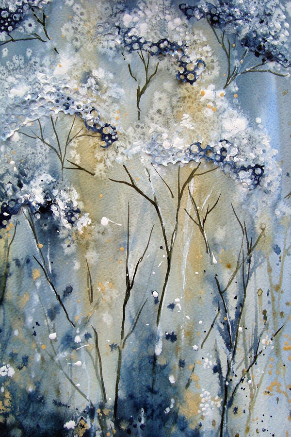 Ein Gemälde mit einer weiß-blauen Pflanze Ein Gemälde mit einer weiß-blauen Pflanze