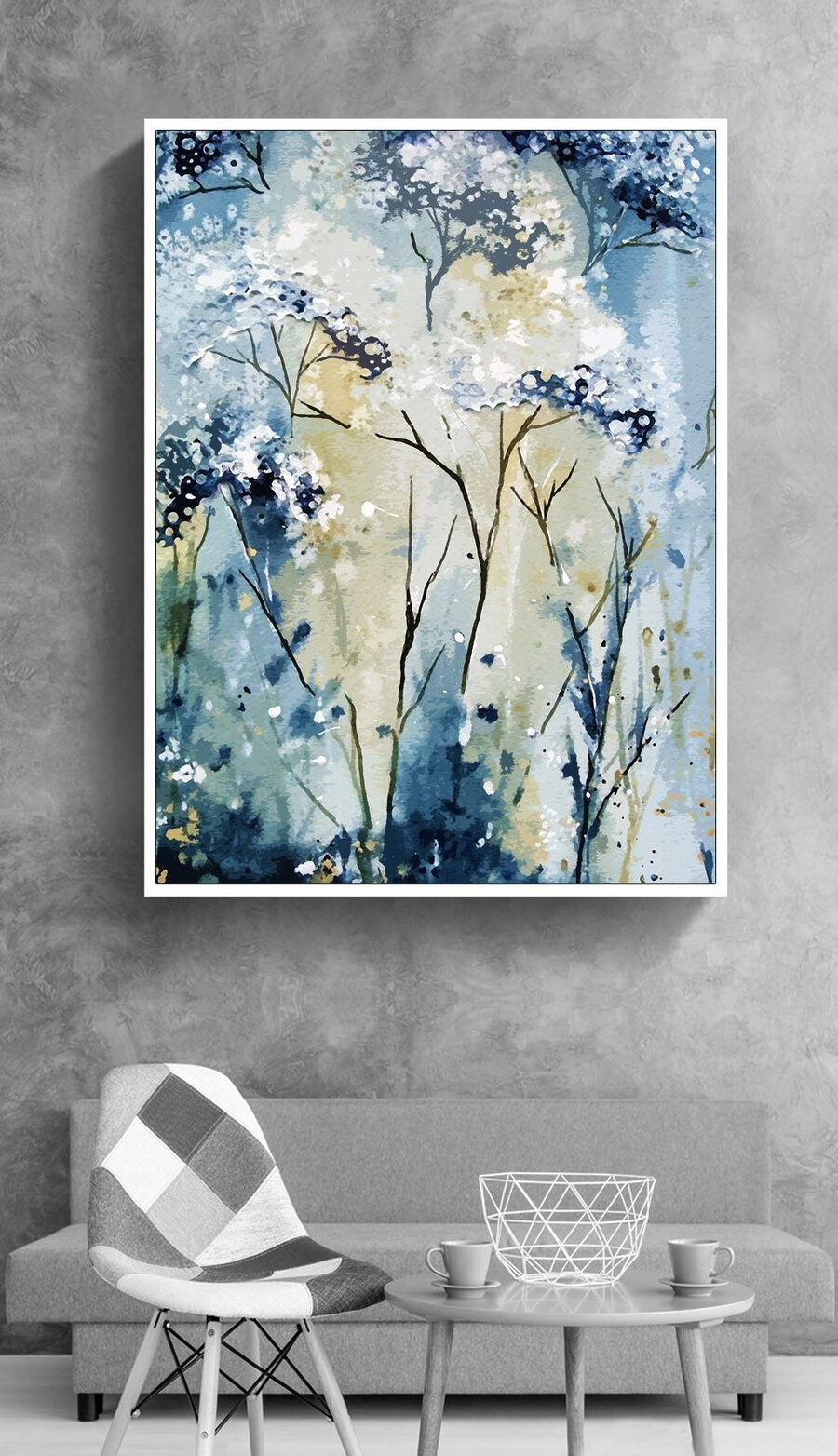 Ein Gemälde mit einer weiß-blauen Pflanze Ein Gemälde mit einer weiß-blauen Pflanze