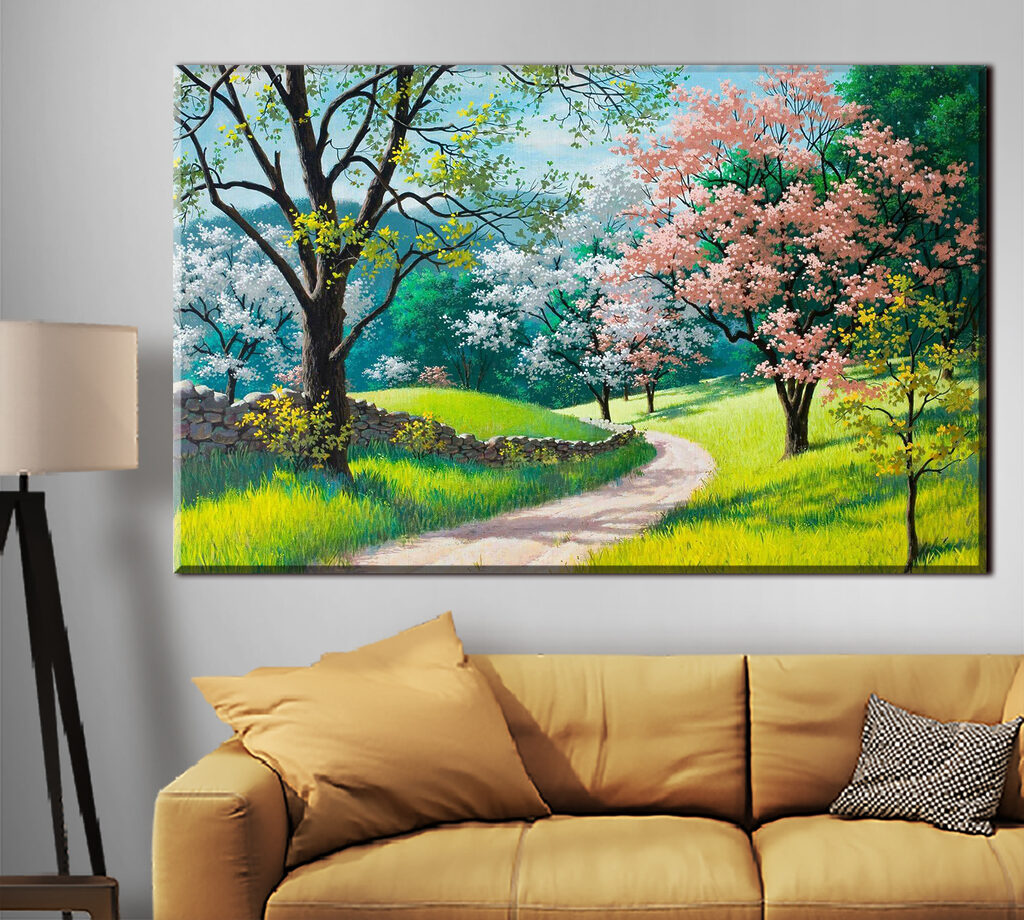Blossoming trees along a winding path Blossoming trees along a winding path