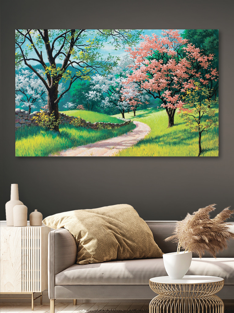 Blossoming trees along a winding path Blossoming trees along a winding path