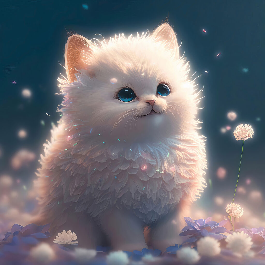 A white fluffy cat with blue eyes