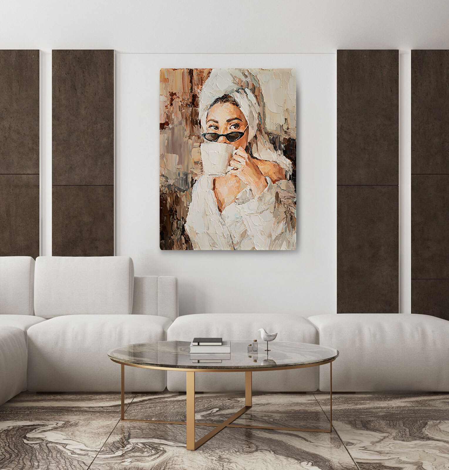 A painting of a woman holding a cup