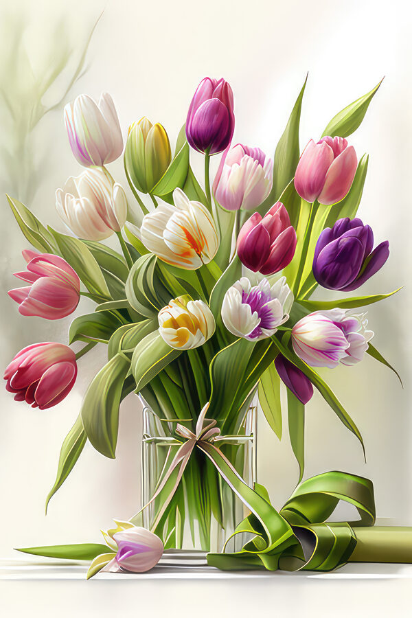 Ein Tulpenstrauß in einer Glasvase s31219p 600x900 - Ein Tulpenstrauß in einer Glasvase