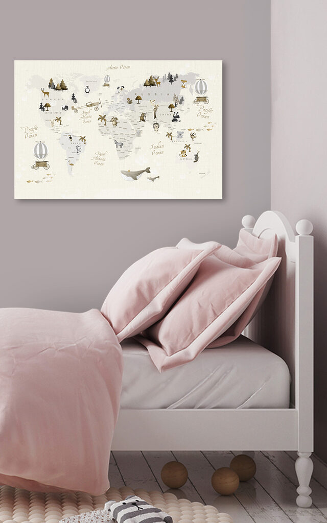 A map of the world with animals