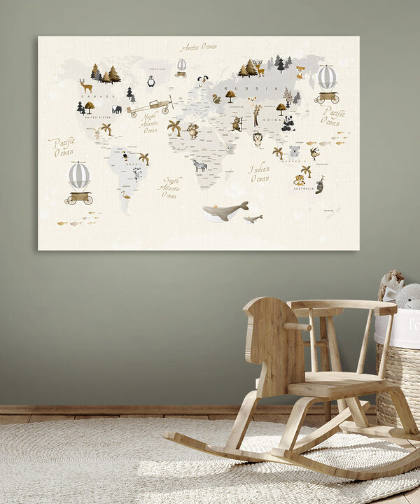 A map of the world with animals