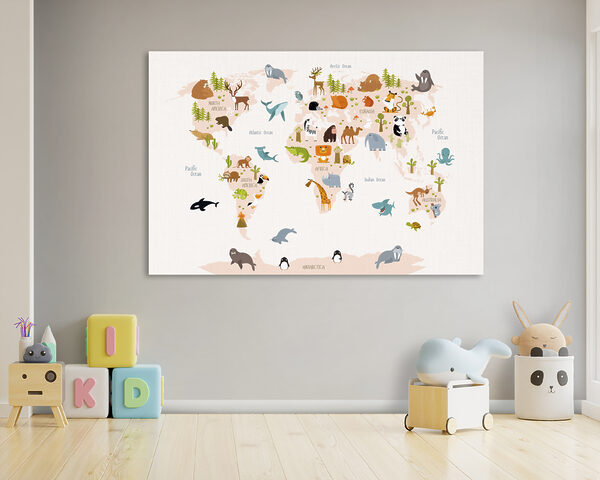 A map of the world with animals