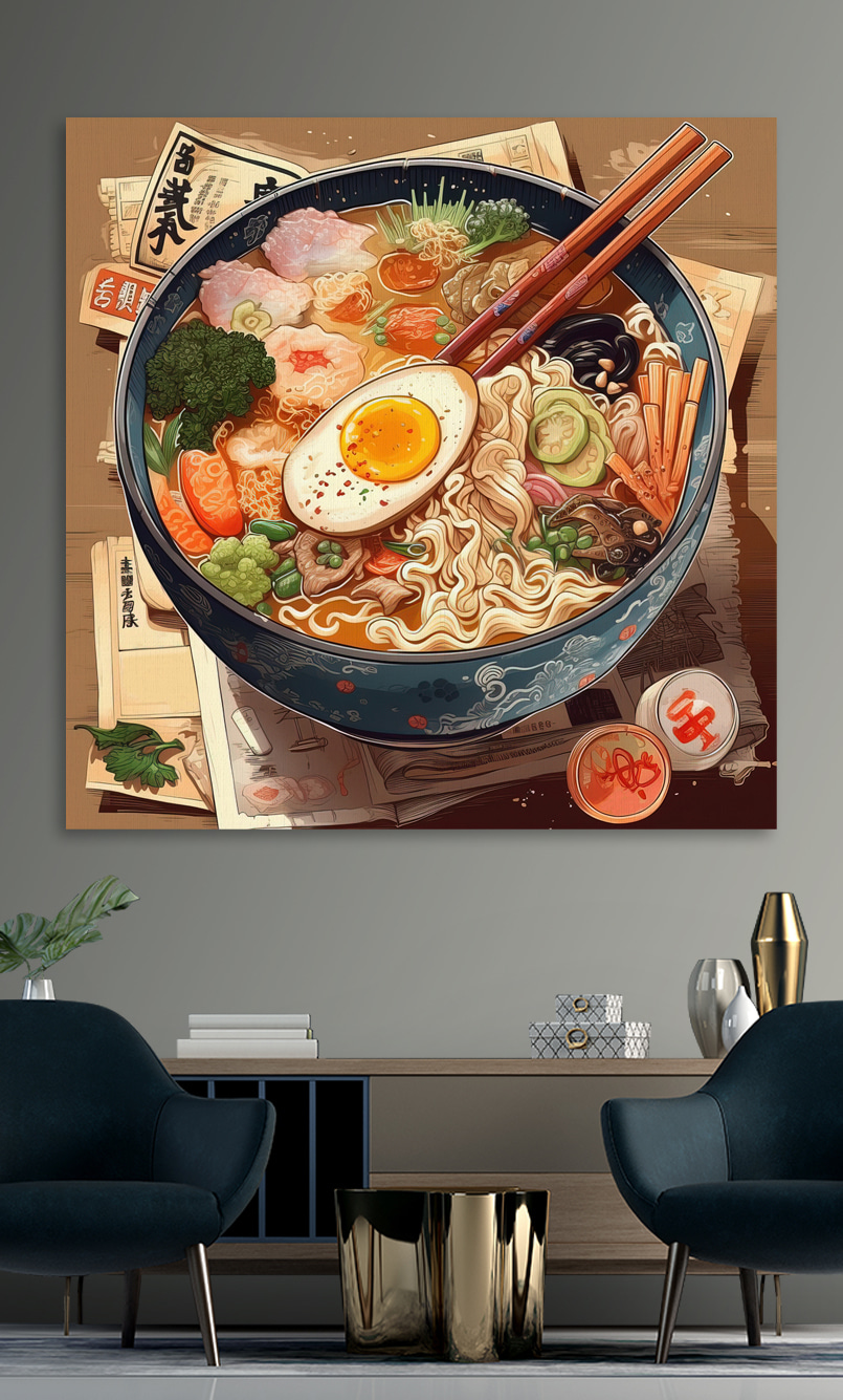 Eine Schüssel Ramen mit Stäbchen und einem Ei Eine Schüssel Ramen mit Stäbchen und einem Ei