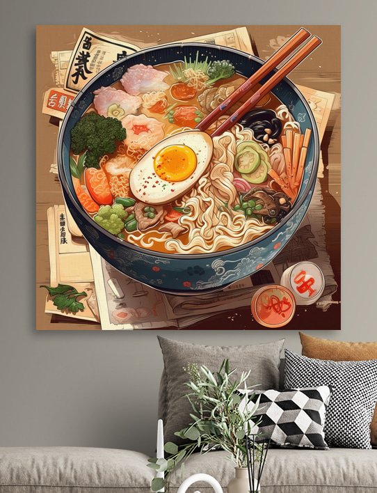 Eine Schüssel Ramen mit Stäbchen und einem Ei Eine Schüssel Ramen mit Stäbchen und einem Ei