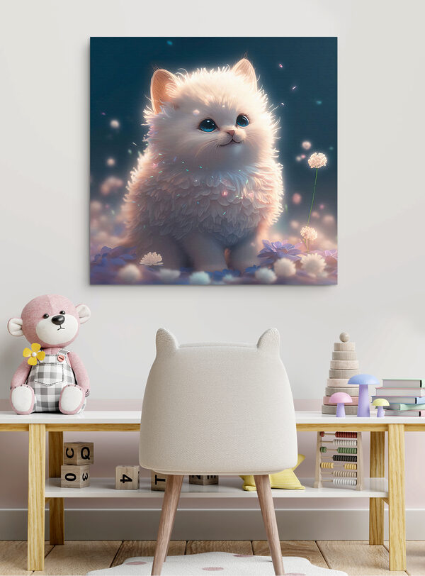 Eine weiße, flauschige Katze mit blauen Augen Eine weiße, flauschige Katze mit blauen Augen