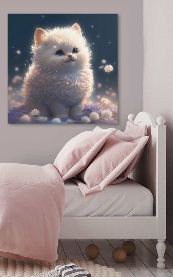 Eine weiße, flauschige Katze mit blauen Augen Eine weiße, flauschige Katze mit blauen Augen