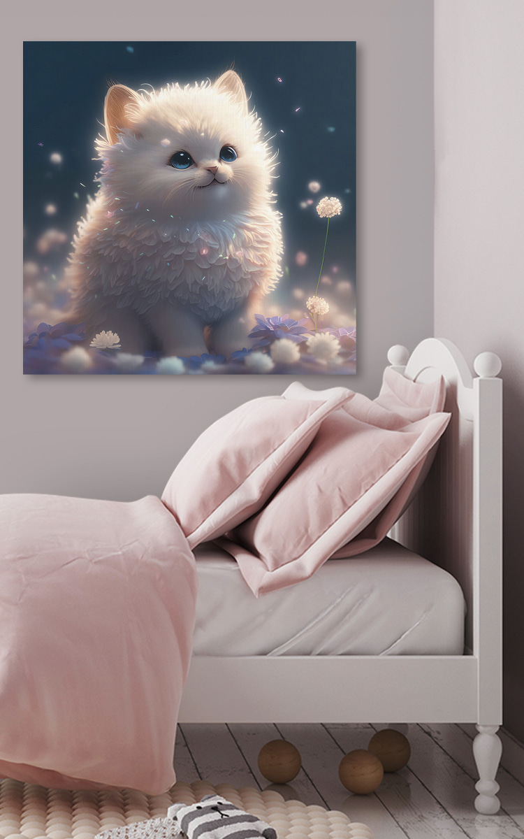 Eine weiße, flauschige Katze mit blauen Augen Eine weiße, flauschige Katze mit blauen Augen