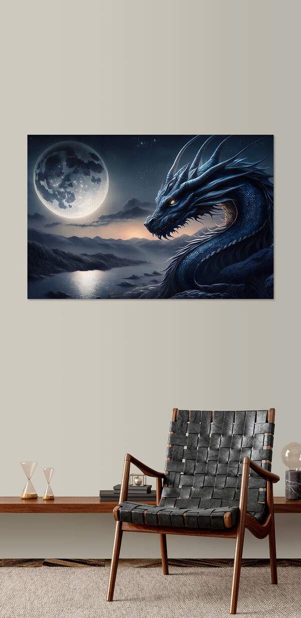 Ein blauer Drache mit einem Mond im Hintergrund Ein blauer Drache mit einem Mond im Hintergrund