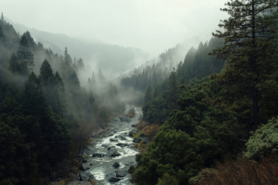 Ein Fluss, der durch einen Wald fließt