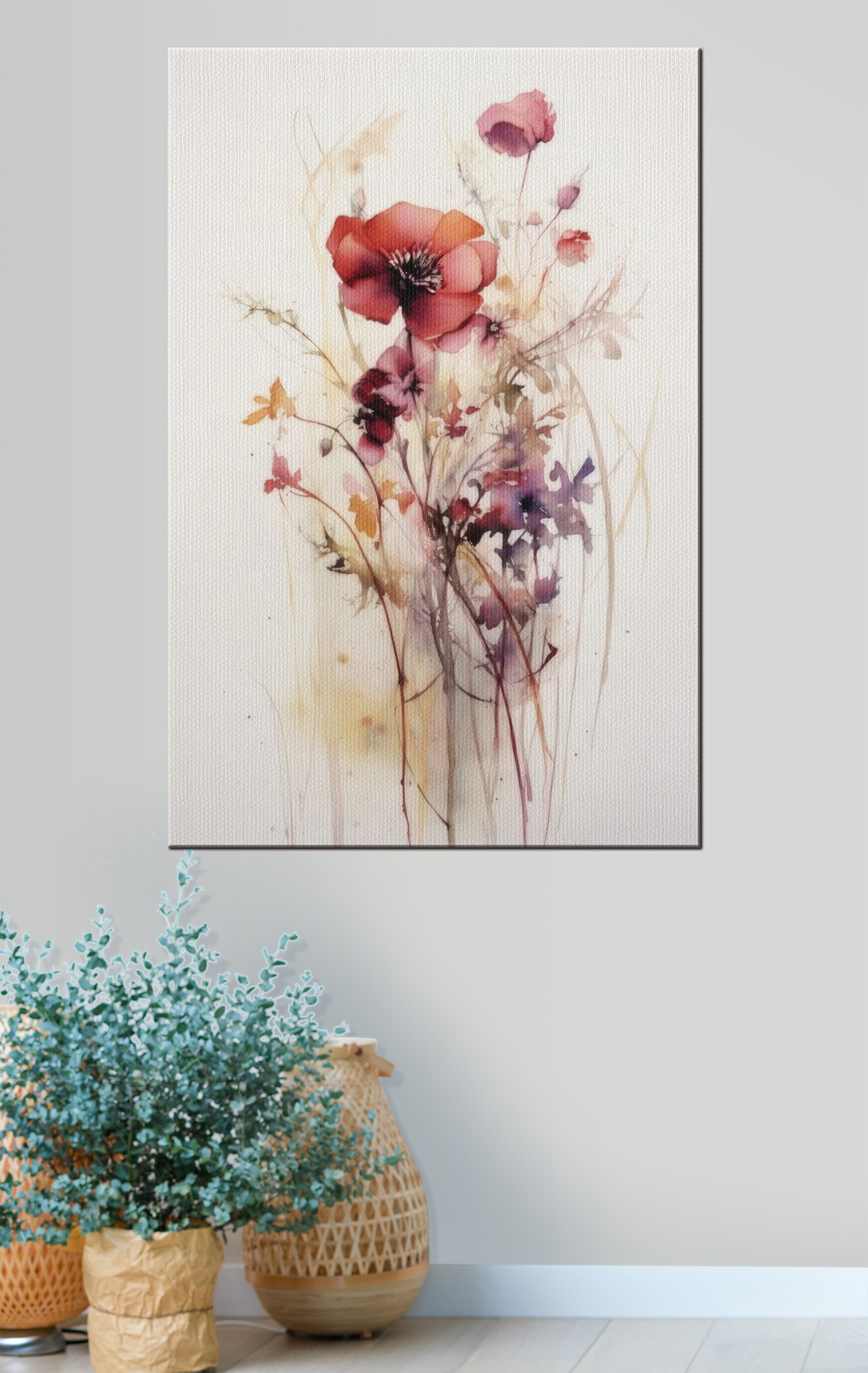 A painting of flowers on a white background