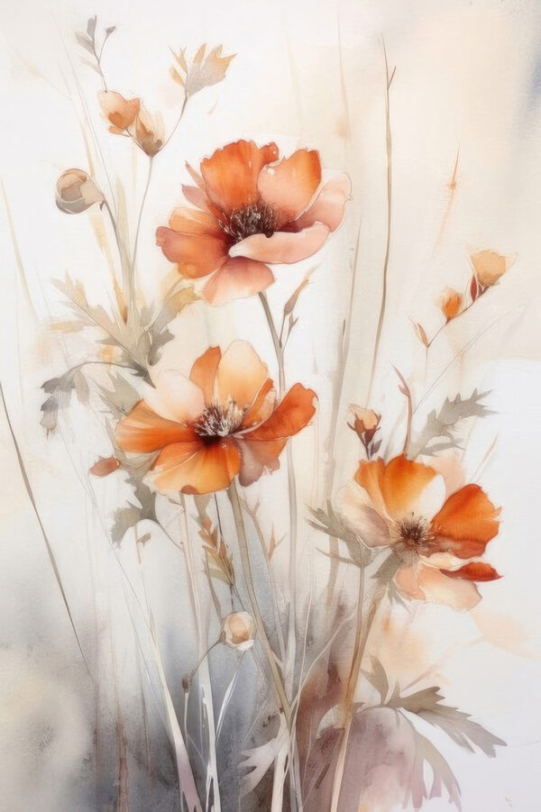 Ein Gemälde mit orangefarbenen Blumen Ein Gemälde mit orangefarbenen Blumen